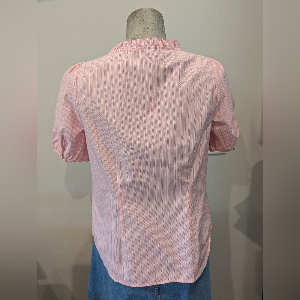 Talbots Pink Puff Sleeve Blouse with Frill Collar-Size M Petite New With Tag - Picture 9 of 11